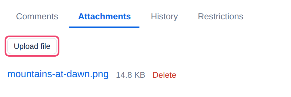 The Attachments tab with the Upload file button