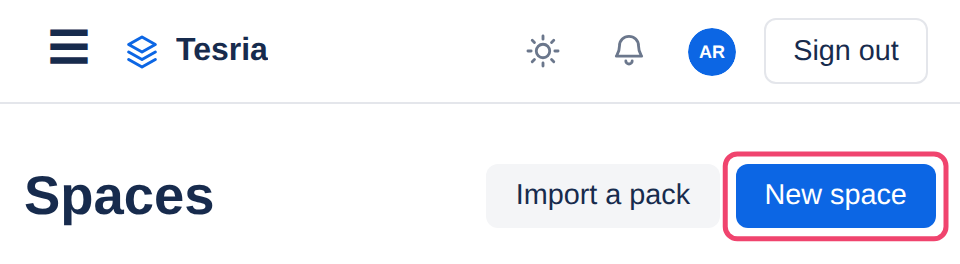 The Spaces page with the New space button