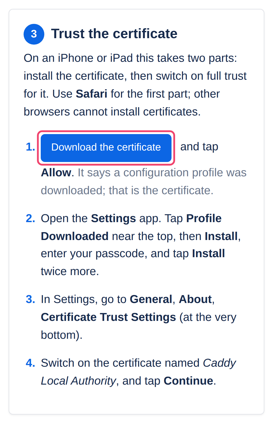 The Trust this device guide on an iPhone