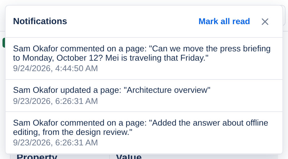 The notifications list
