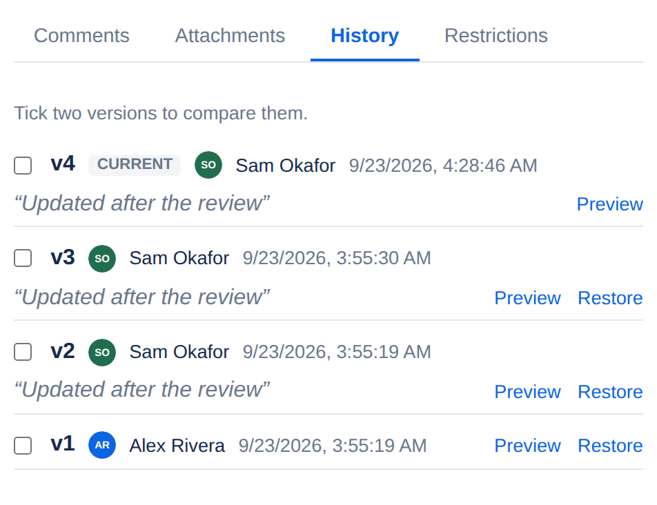 A page’s history
