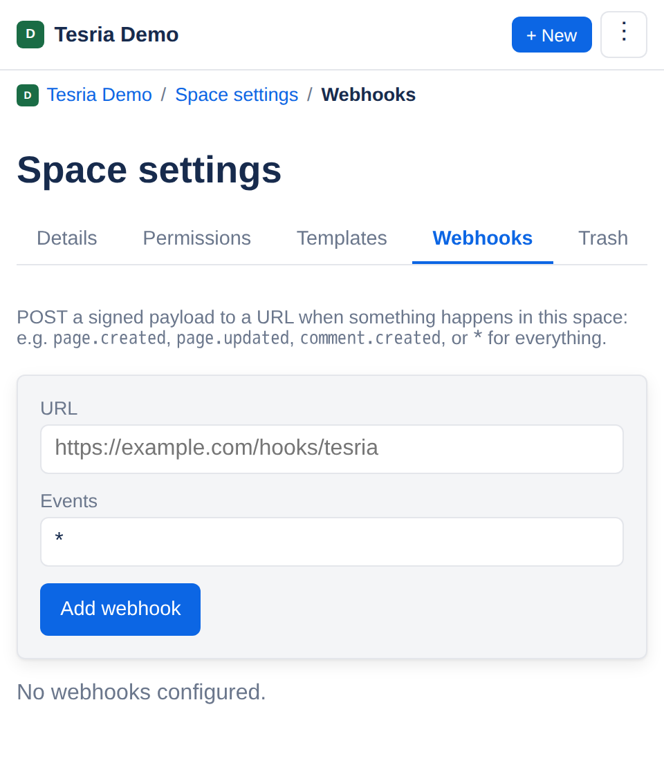 A space’s webhooks
