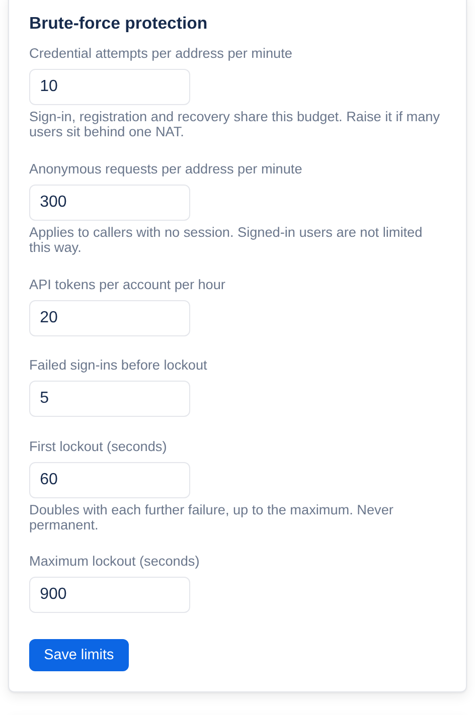 Limits on repeated sign-in attempts