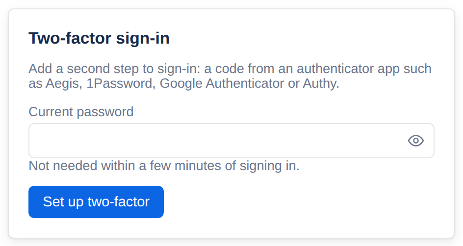 Turning on two-factor sign-in
