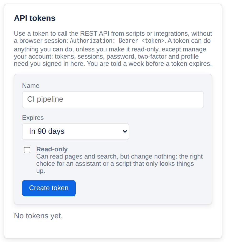 Making an API token