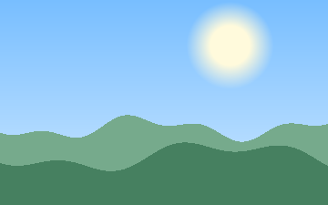 Green hills under a blue sky, at the picture’s own small size