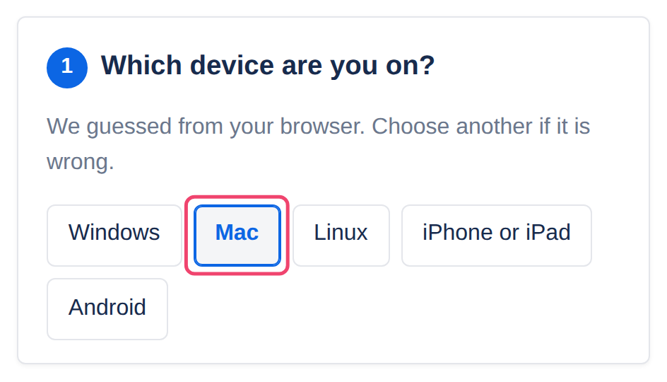 Choosing the device in the guide
