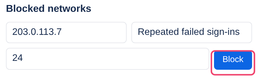 The form for blocking an address, filled in