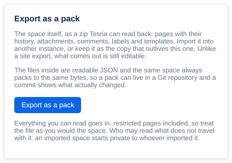 Exporting a space as a wiki pack