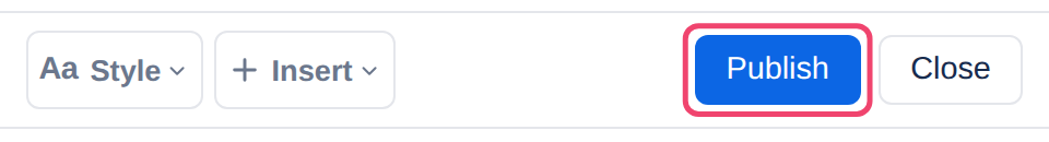 The Publish button of a new page