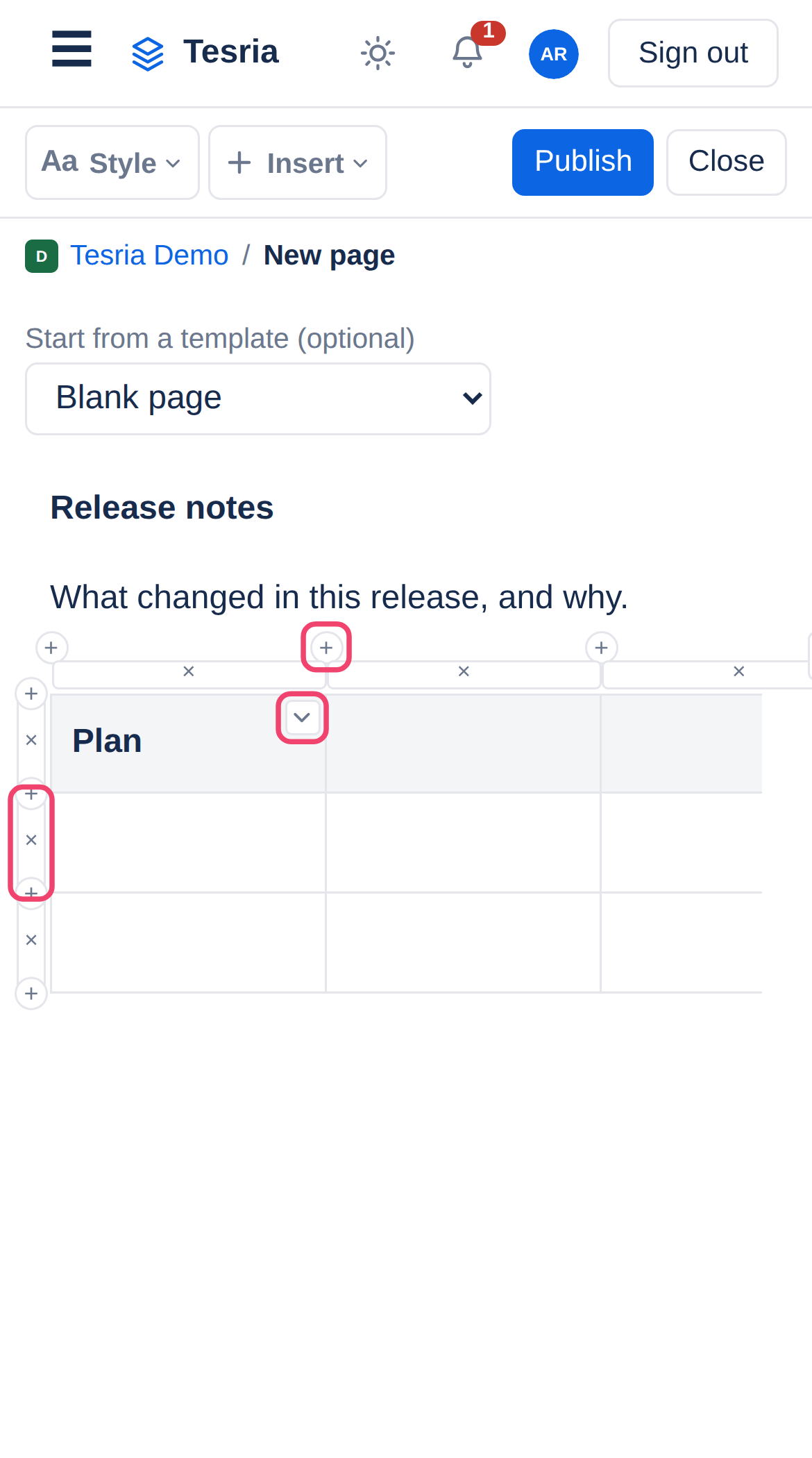 Editing a table on a phone