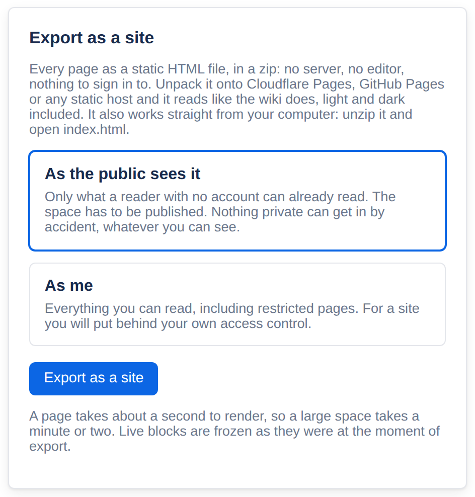 Exporting a space as a website