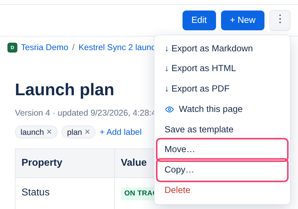 Move… and Copy… in a page’s menu